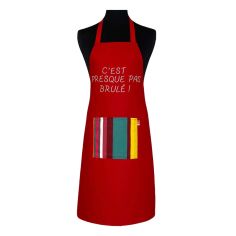 Tablier de cuisine C'Est Presque Pas Brulé Rouge. Emmanuel Création