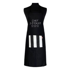 Tablier de cuisine Chef 3 Etoiles Noir. Emmanuel Création