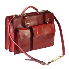 Serviette En Cuir De Veau Marron Rouge, Daniele. Tony Et Paul. Tony & Paul