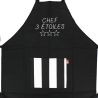 Tablier de cuisine Chef 3 Etoiles Noir. Emmanuel Création