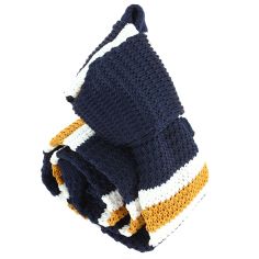 Cravate Tricot rayée. Exeter Marine blanc orange Clj Charles Le Jeune 2