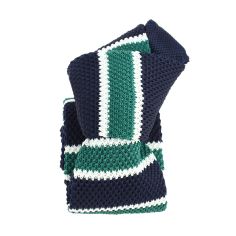 Cravate Tricot rayée. Exeter Marine blanc vert Clj Charles Le Jeune