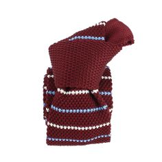 Cravate Tricot rayée. Stripe Ciel et Bordeaux Clj Charles Le Jeune