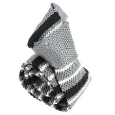 Cravate Tricot rayée. Stewart gris et noir Clj Charles Le Jeune 2
