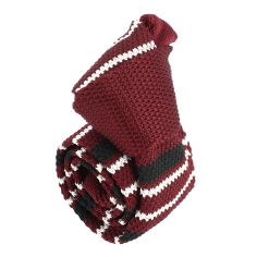 Cravate Tricot rayée. Stewart bordeaux blanc Clj Charles Le Jeune 2