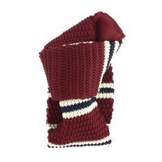Cravate Tricot rayée. Stewart bordeaux crème Clj Charles Le Jeune