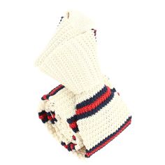 Cravate Tricot rayée. Stencill crème Bleu rouge Clj Charles Le Jeune 2