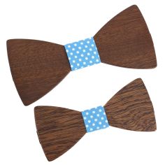 Noeud papillon en bois, Duo Père et Fils, Bleu à pois blancs. Tony & Paul. Tony & Paul
