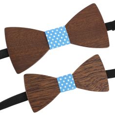 Noeud papillon en bois, Duo Père et Fils, Bleu à pois blancs. Tony & Paul. Tony & Paul 2