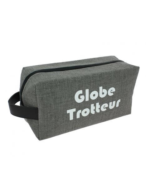 Trousse de toilette gris souris Globe Trotteur, M, confectionnée en France Emmanuel Création