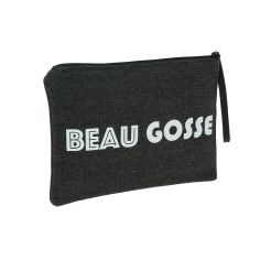 Pochette de toilette anthracite, Beau Gosse, confectionnée en France Emmanuel Création