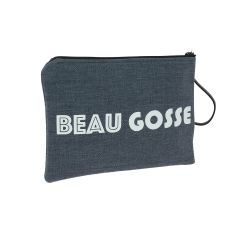 Pochette de toilette bleu jeans, Beau Gosse, confectionnée en France Emmanuel Création