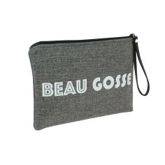 Pochette de toilette gris souris, Beau Gosse, confectionnée en France Emmanuel Création