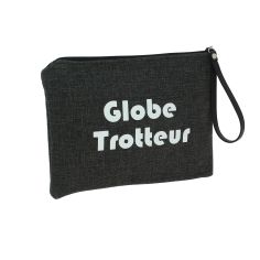 Pochette de toilette anthracite, Globe Trotteur, confectionnée en France Emmanuel Création