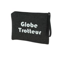 Pochette de toilette anthracite, Globe Trotteur, confectionnée en France Emmanuel Création 2