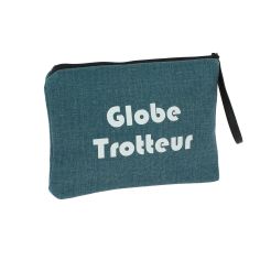 Pochette de toilette pétrole, Globe Trotteur, confectionnée en France Emmanuel Création