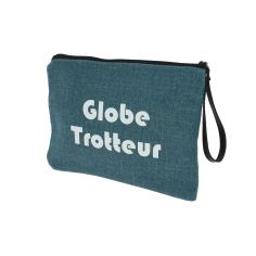 Pochette de toilette pétrole, Globe Trotteur, confectionnée en France Emmanuel Création 2