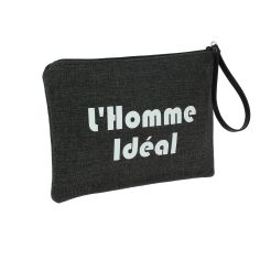 Pochette de toilette anthracite, Homme idéal, confectionnée en France Emmanuel Création