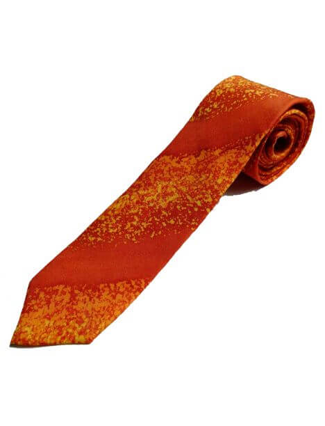 Cravate en soie, Pièce unique peinte à la main. Confectionnée à Paris. Orange Soie libre