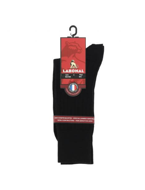 Mi-chaussette noire en laine unie à côtes larges, Labonal Labonal