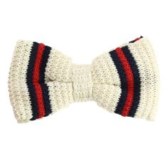 Noeud papillon tricot preppy aviron crème bleu rouge Clj Charles Le Jeune