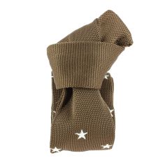 Cravate Tricot maille très fine, Stella, marron, étoiles brodées blanches Clj Charles Le Jeune