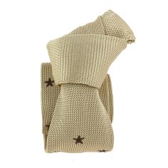 Cravate Tricot maille très fine Stella, café, étoiles brodées blanches Clj Charles Le Jeune