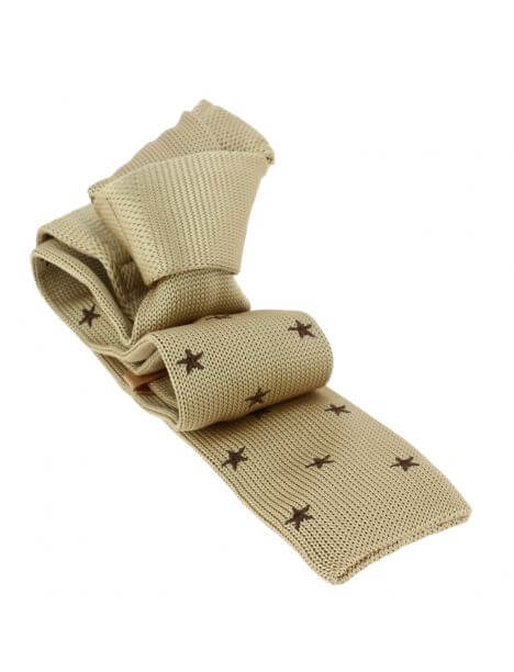 Cravate Tricot maille très fine Stella, café, étoiles brodées blanches Clj Charles Le Jeune