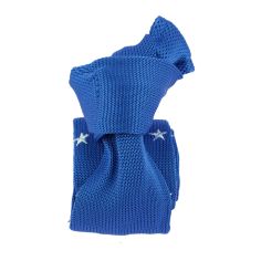Cravate Tricot maille très fine Stella, bleu, étoiles brodées blanches Clj Charles Le Jeune