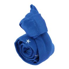 Cravate Tricot maille très fine Stella, bleu, étoiles brodées blanches Clj Charles Le Jeune 2