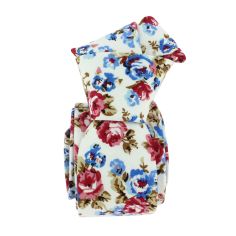 Cravate Liberty en coton, Fleurs roses et bleues fond blanc Clj Charles Le Jeune