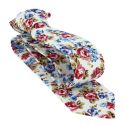 Cravate Liberty en coton, Fleurs roses et bleues fond blanc Clj Charles Le Jeune