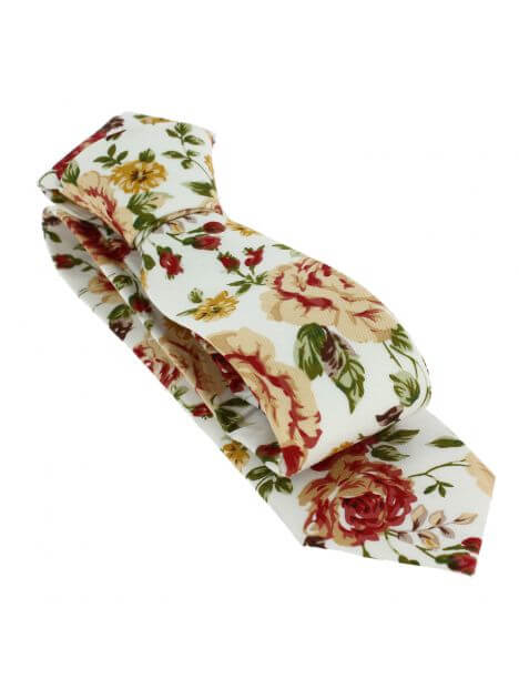 Cravate Liberty en coton, Pivoine rouge Clj Charles Le Jeune