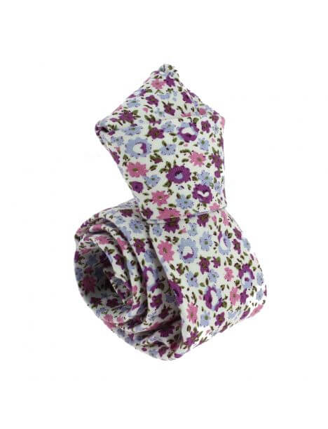Cravate Liberty en coton, Petites fleurs roses et mauves Clj Charles Le Jeune