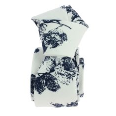Cravate Liberty en coton, imprimé de roses marine sur fond blanc Clj Charles Le Jeune