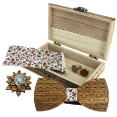 Coffret Fleurs 3D Liberty bleu, Noeud papillon en bois et 3 accessoires. Tony & Paul 2