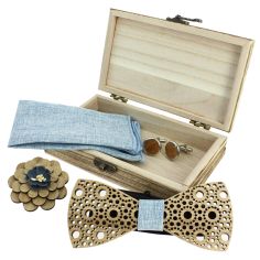 Coffret Cercles, Bleu Jeans, Noeud papillon en bois et 3 accessoires. Tony & Paul 2