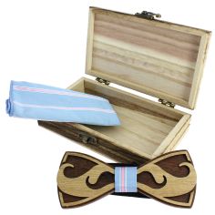 Coffret Moustache Noeud papillon en bois et pochette Ciel et ligne rose Tony & Paul 2
