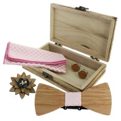 Coffret Carreaux, Roses, Noeud papillon en bois et 3 accessoires. Tony & Paul 2
