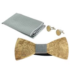 Coffret Nymphes Dryades, Gris Taupe, Noeud papillon en bois, pochette et boutons de manchette Tony & Paul