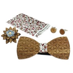 Coffret Fleurs 3D Liberty bleu, Noeud papillon en bois et 3 accessoires. Tony & Paul