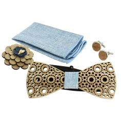 Coffret Cercles, Bleu Jeans, Noeud papillon en bois et 3 accessoires. Tony & Paul