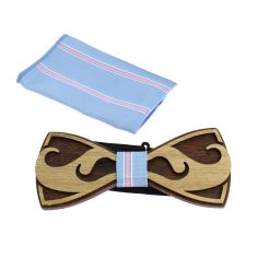 Coffret Moustache Noeud papillon en bois et pochette Ciel et ligne rose Tony & Paul