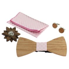 Coffret Carreaux, Roses, Noeud papillon en bois et 3 accessoires. Tony & Paul