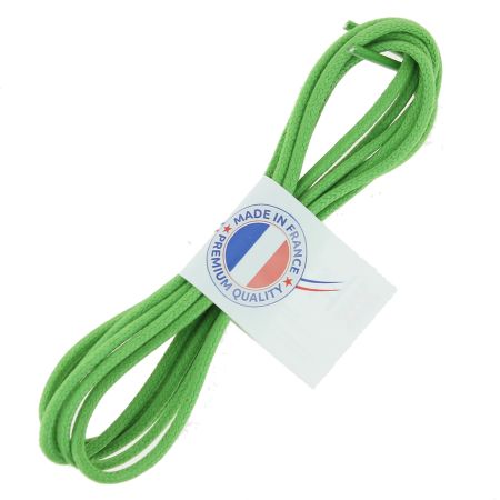 lacets ronds épais 3mm coton ciré, vert pastourelle Les Lacets Français