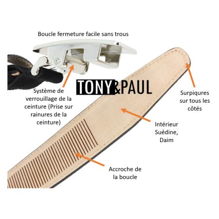 Ceinture cuir Roma, Automatique - Easy Clip, noir Tony & Paul