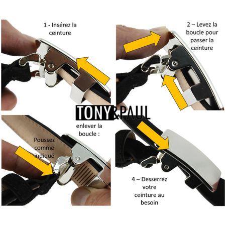 Ceinture cuir Roma, Automatique - Easy Clip, noir Tony & Paul