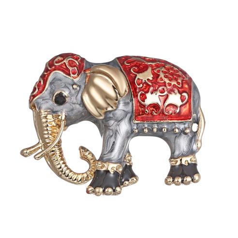 Broche Eléphant rouge du Maharadja - Strass et émaillée