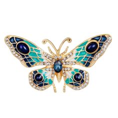 Broche Papillon turquoise - Strass et émaillée Clj Charles Le Jeune