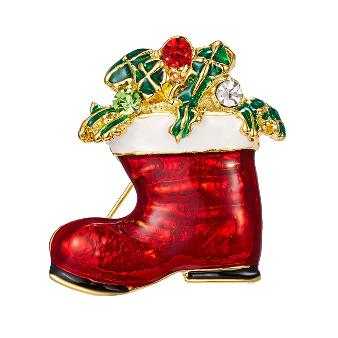 Broche Chaussures du père Noël rouge - Strass et émaillée